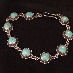 QVC Sterling Silver & Turquoise Flower Bracelet